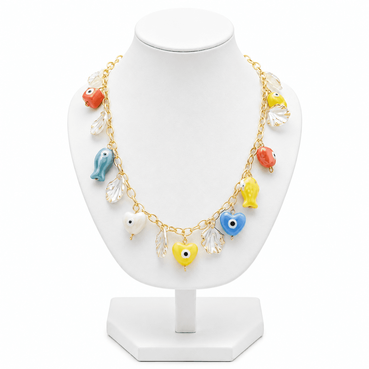 Collier Charms Multicolore en Acier Inoxydable – Breloques Céramique & Esprit Méditerranéen