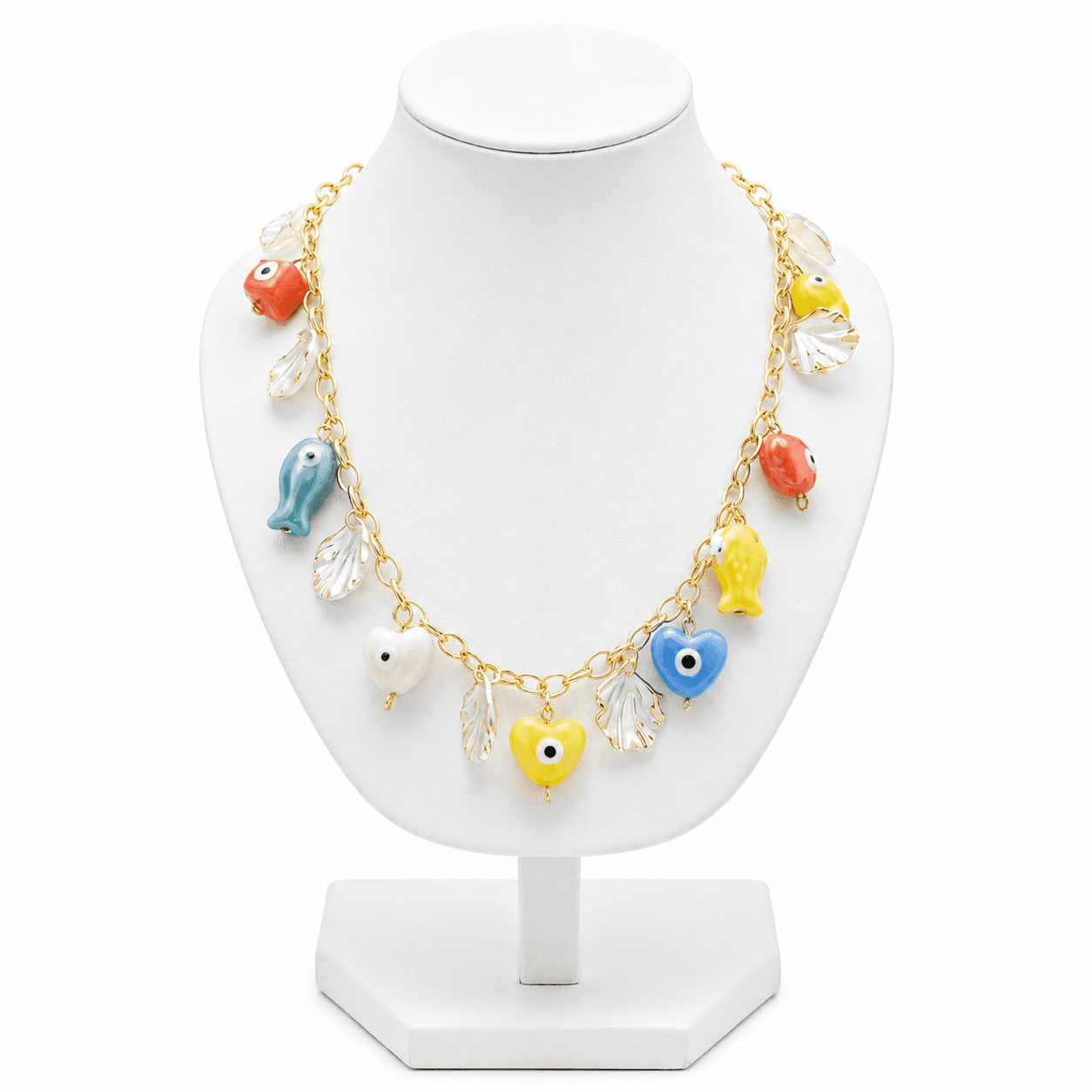 Collier Charms Multicolore en Acier Inoxydable – Breloques Céramique & Esprit Méditerranéen
