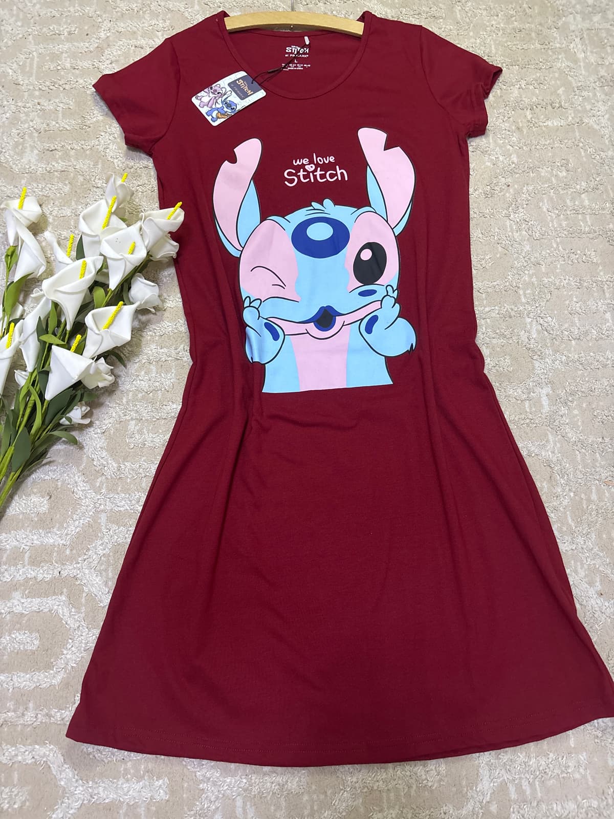 Robe pyjama rouge motif stitch