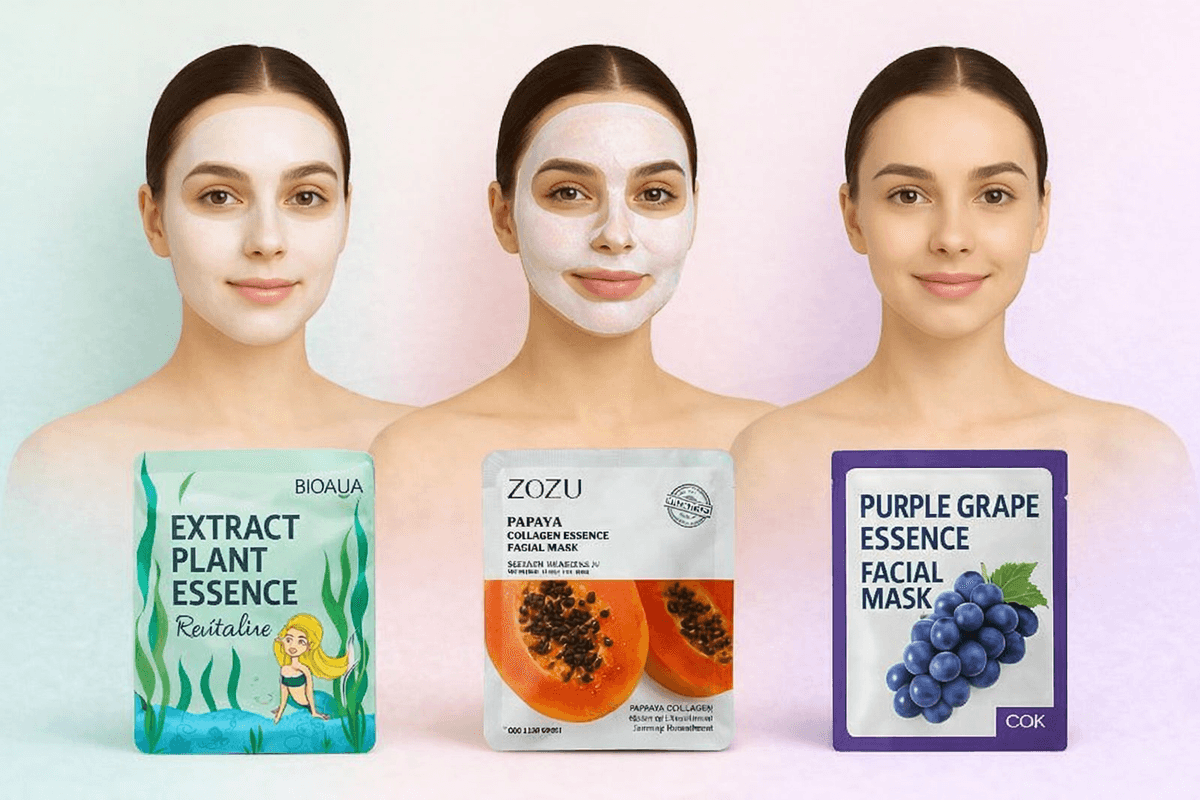 Pack Trio Découverte : 3 Masques Essences Naturelles (Algues, Papaye, Raisin)