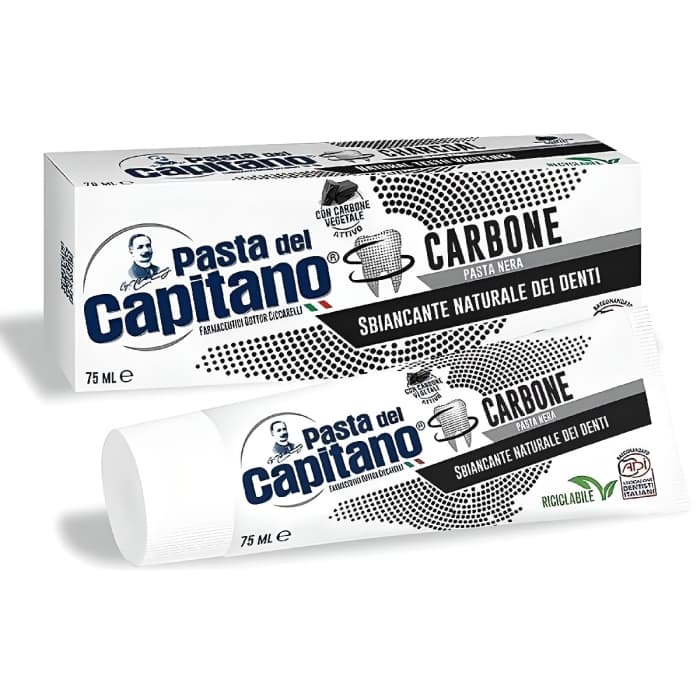 Pasta del Capitano Dentifrice au Charbon Végétal Actif – Soin Blanchissant Dents et Fraîcheur de l’Haleine – 75 ml