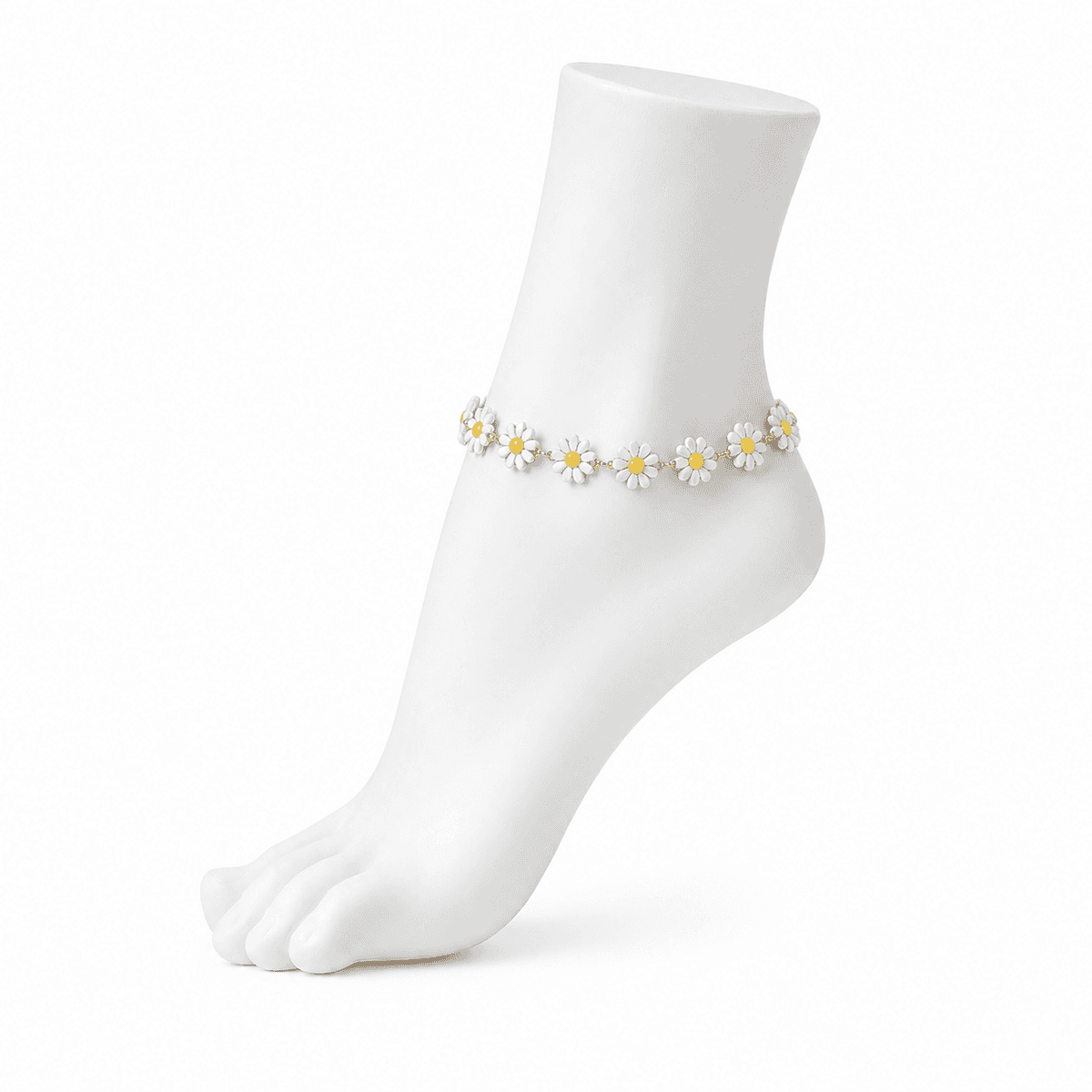 Bracelet de Cheville Marguerites en Acier Inoxydable – Bijou Floral Bohème & Tendance