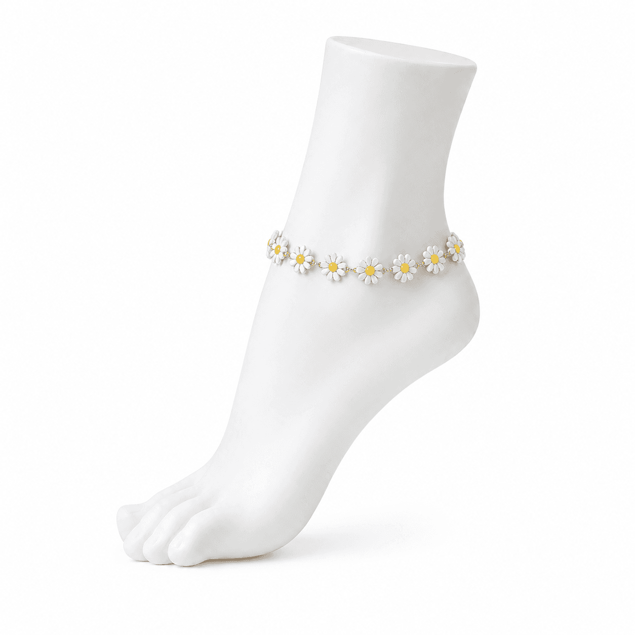 Bracelet de Cheville Marguerites en Acier Inoxydable – Bijou Floral Bohème & Tendance